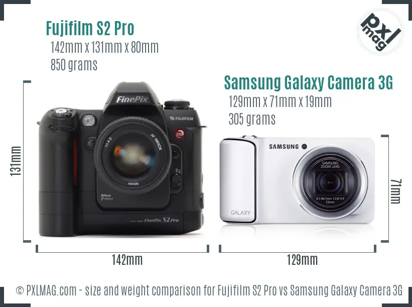 Fujifilm S2 Pro vs Samsung Galaxy Camera 3G size comparison