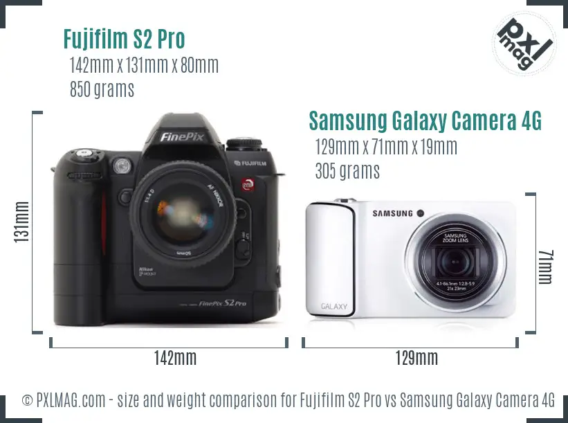 Fujifilm S2 Pro vs Samsung Galaxy Camera 4G size comparison