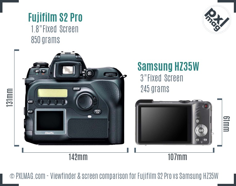Fujifilm S2 Pro vs Samsung HZ35W Screen and Viewfinder comparison