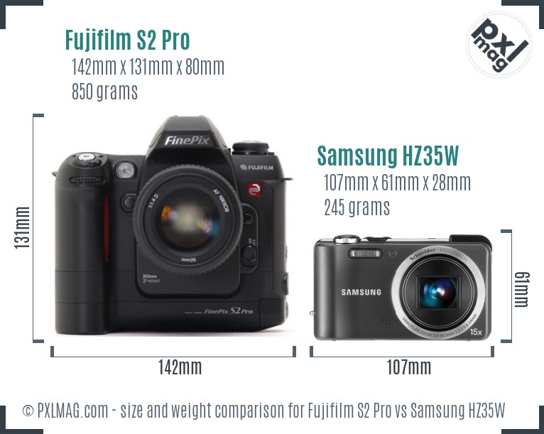 Fujifilm S2 Pro vs Samsung HZ35W size comparison