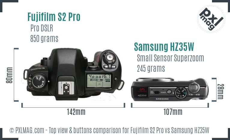 Fujifilm S2 Pro vs Samsung HZ35W top view buttons comparison