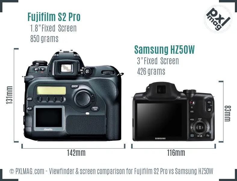Fujifilm S2 Pro vs Samsung HZ50W Screen and Viewfinder comparison