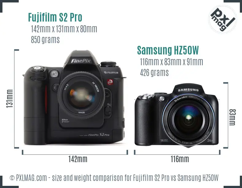 Fujifilm S2 Pro vs Samsung HZ50W size comparison