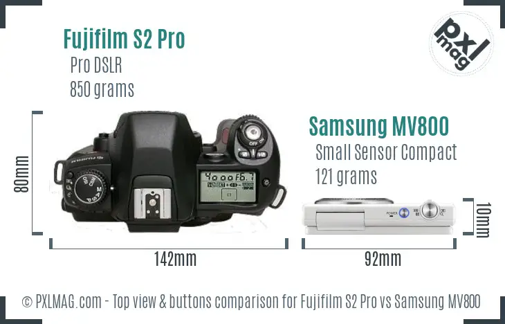 Fujifilm S2 Pro vs Samsung MV800 top view buttons comparison Fujifilm S2 Pro vs Samsung MV800 top view buttons comparison