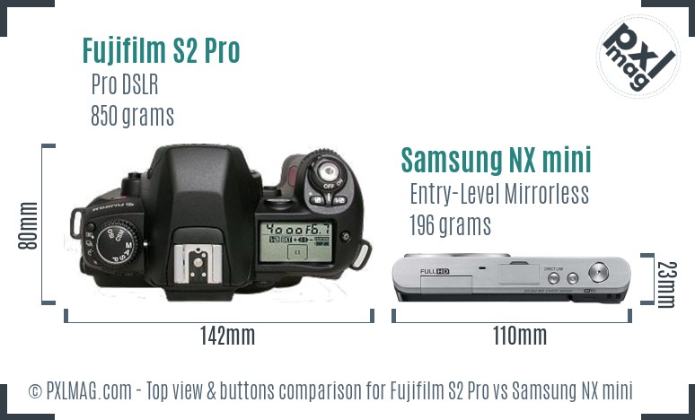 Fujifilm S2 Pro vs Samsung NX mini top view buttons comparison