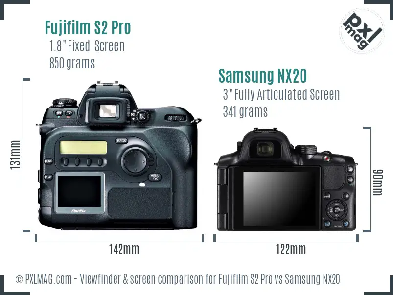 Fujifilm S2 Pro vs Samsung NX20 Screen and Viewfinder comparison