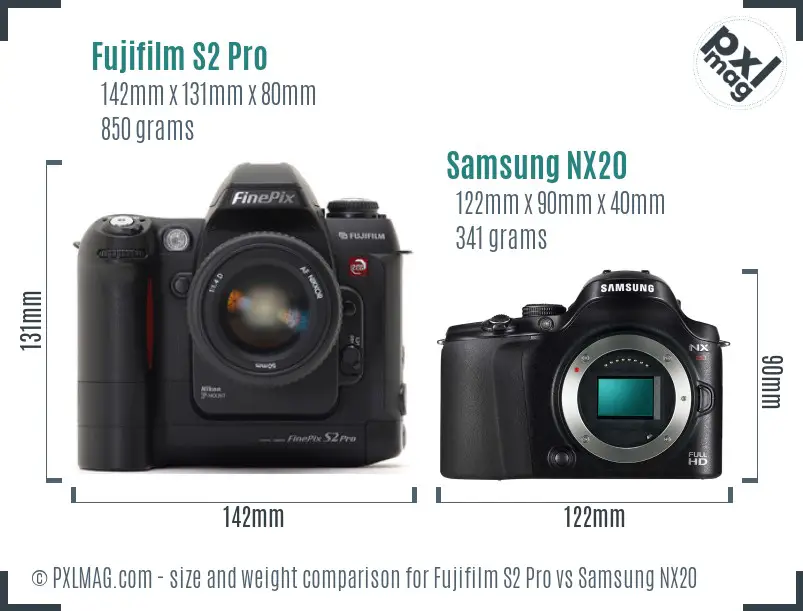 Fujifilm S2 Pro vs Samsung NX20 size comparison