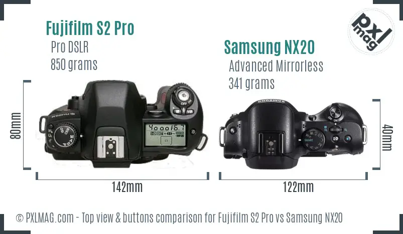 Fujifilm S2 Pro vs Samsung NX20 top view buttons comparison