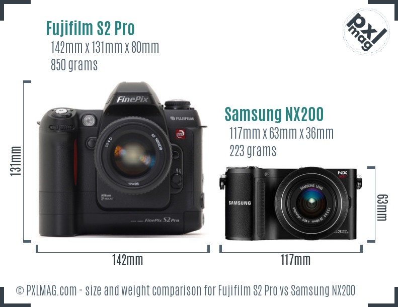 Fujifilm S2 Pro vs Samsung NX200 size comparison