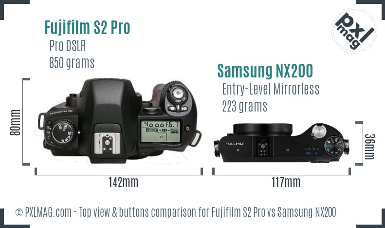 Fujifilm S2 Pro vs Samsung NX200 top view buttons comparison