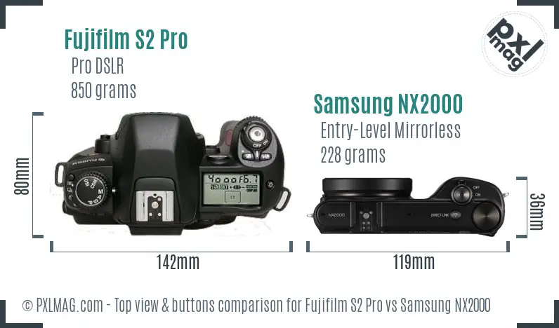 Fujifilm S2 Pro vs Samsung NX2000 top view buttons comparison
