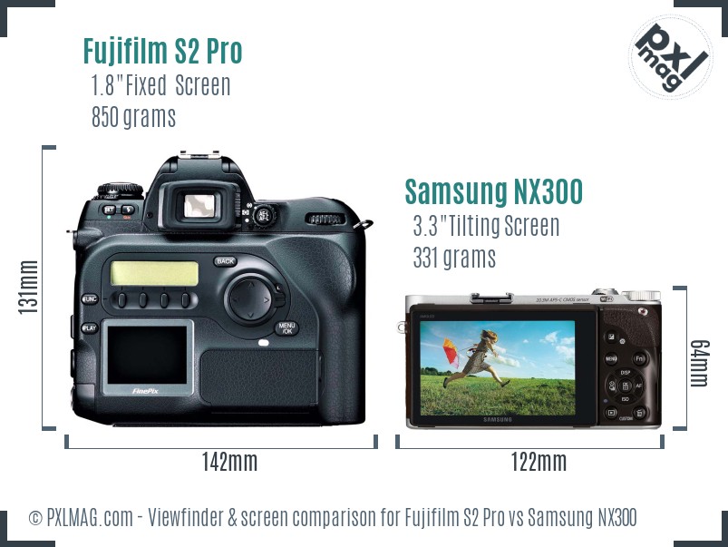 Fujifilm S2 Pro vs Samsung NX300 Screen and Viewfinder comparison