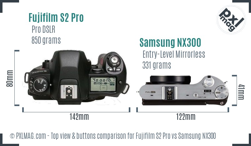 Fujifilm S2 Pro vs Samsung NX300 top view buttons comparison