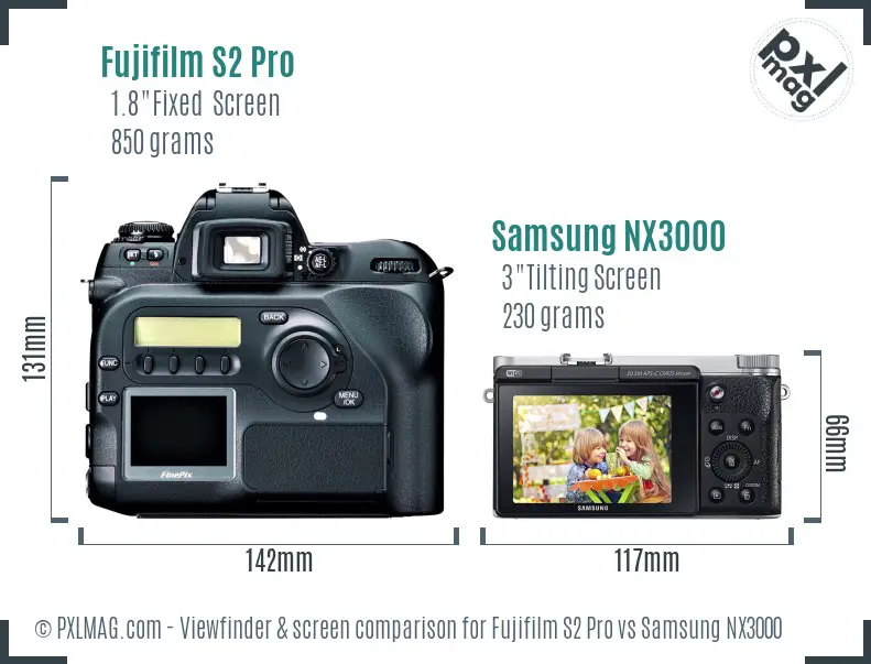 Fujifilm S2 Pro vs Samsung NX3000 Screen and Viewfinder comparison