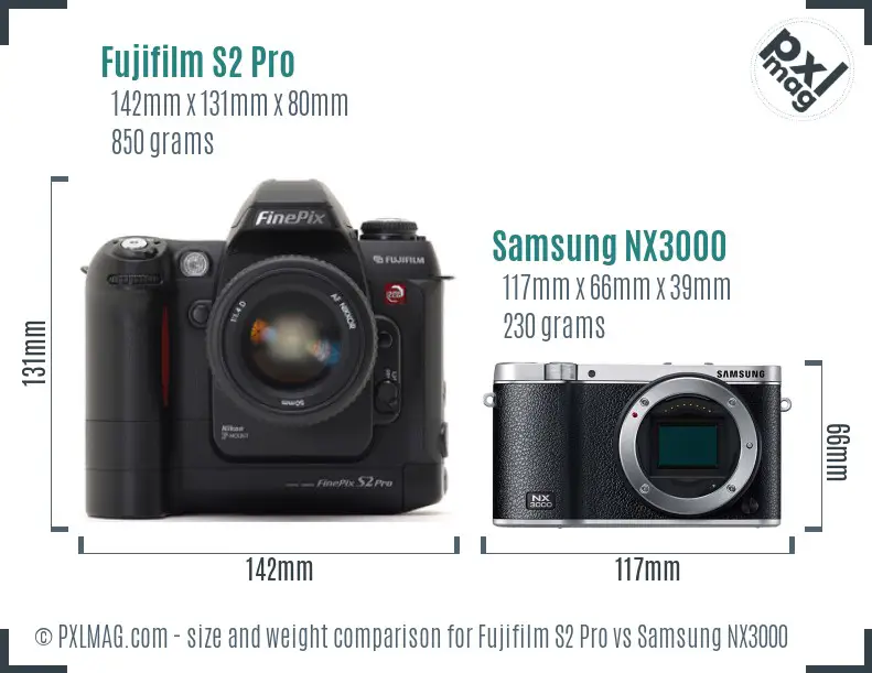 Fujifilm S2 Pro vs Samsung NX3000 size comparison