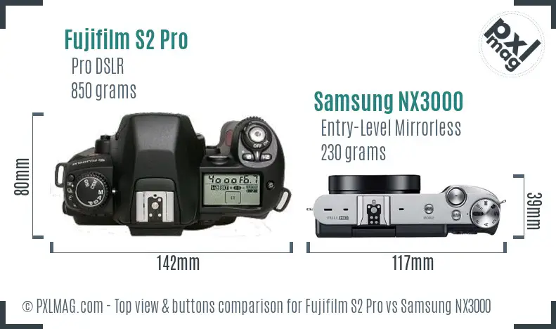 Fujifilm S2 Pro vs Samsung NX3000 top view buttons comparison