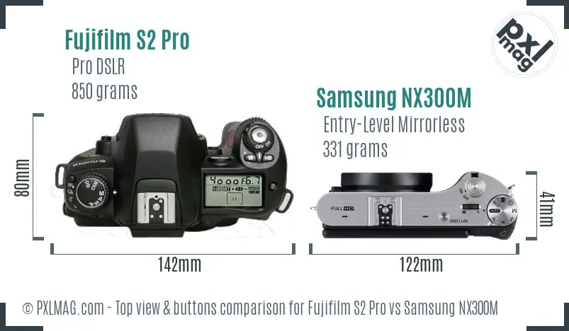 Fujifilm S2 Pro vs Samsung NX300M top view buttons comparison