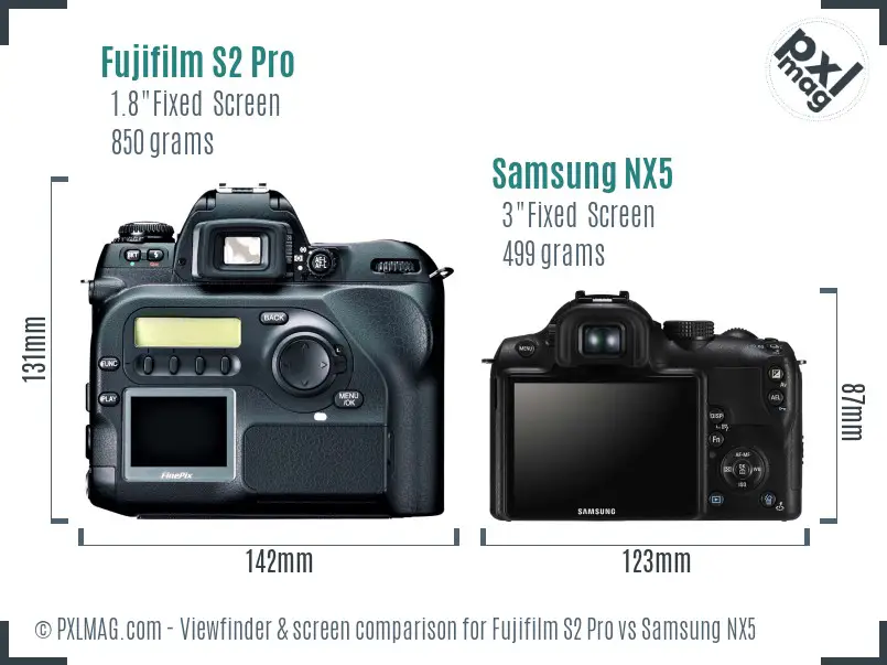 Fujifilm S2 Pro vs Samsung NX5 Screen and Viewfinder comparison Fujifilm S2 Pro vs Samsung NX5 Screen and Viewfinder comparison