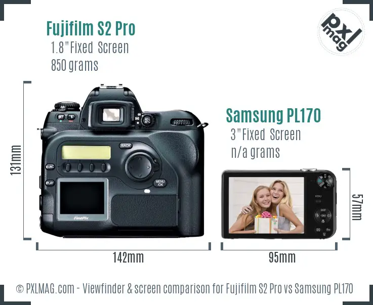 Fujifilm S2 Pro vs Samsung PL170 Screen and Viewfinder comparison