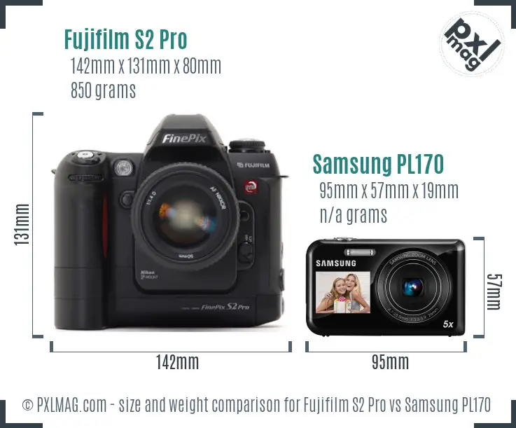 Fujifilm S2 Pro vs Samsung PL170 size comparison