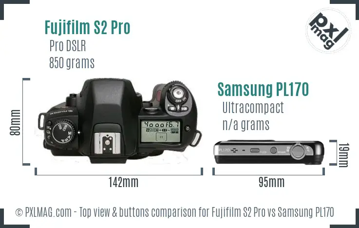 Fujifilm S2 Pro vs Samsung PL170 top view buttons comparison