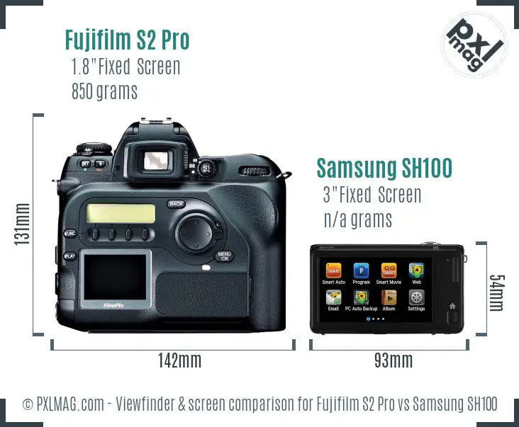 Fujifilm S2 Pro vs Samsung SH100 Screen and Viewfinder comparison Fujifilm S2 Pro vs Samsung SH100 Screen and Viewfinder comparison