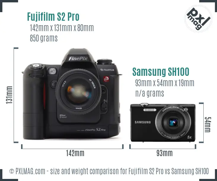 Fujifilm S2 Pro vs Samsung SH100 size comparison Fujifilm S2 Pro vs Samsung SH100 size comparison