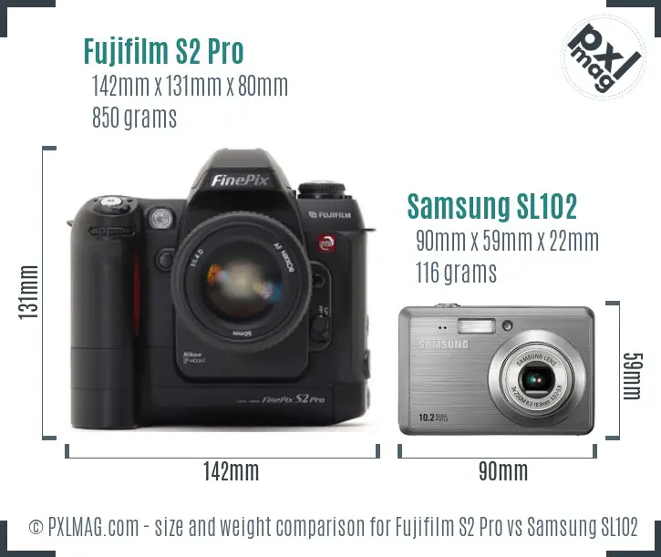 Fujifilm S2 Pro vs Samsung SL102 size comparison Fujifilm S2 Pro vs Samsung SL102 size comparison