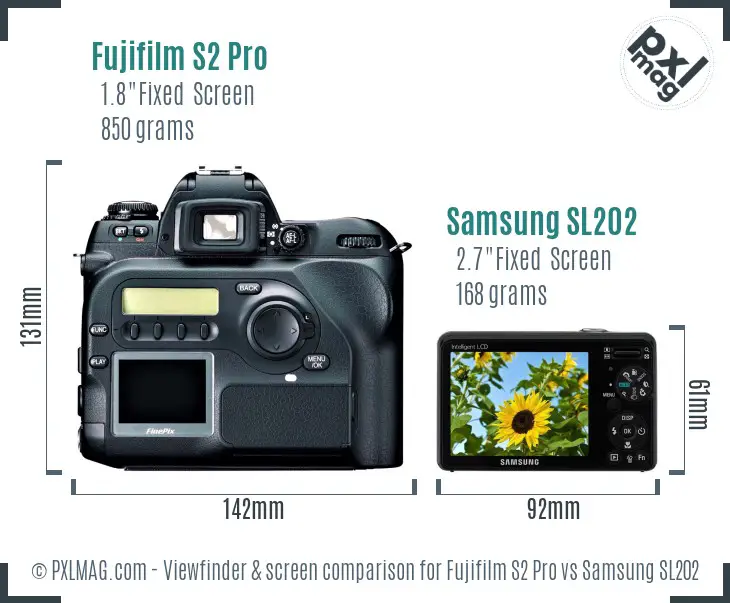 Fujifilm S2 Pro vs Samsung SL202 Screen and Viewfinder comparison