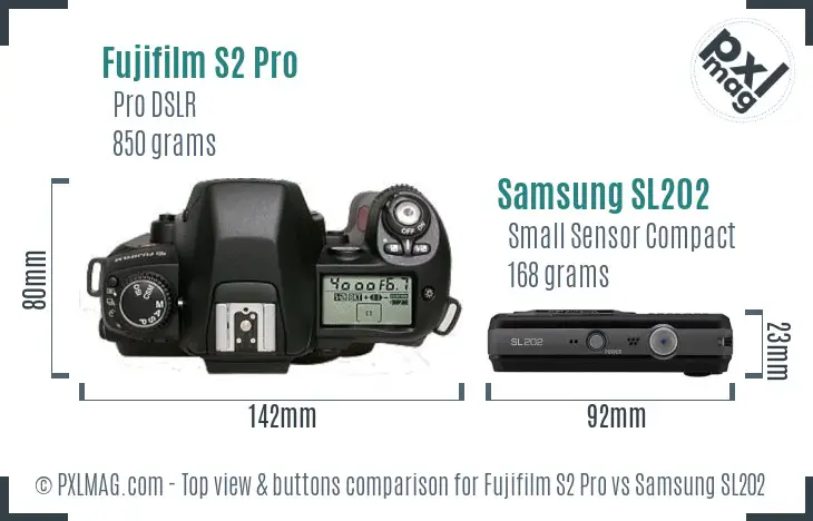 Fujifilm S2 Pro vs Samsung SL202 top view buttons comparison