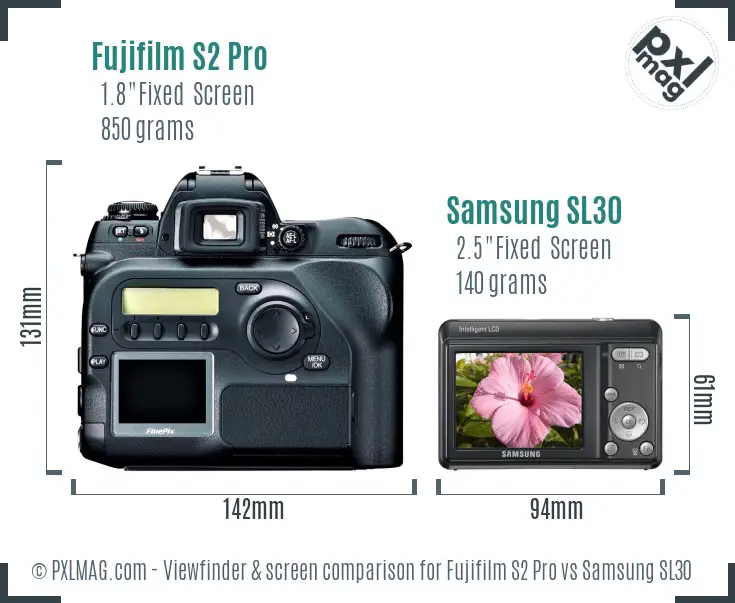 Fujifilm S2 Pro vs Samsung SL30 Screen and Viewfinder comparison