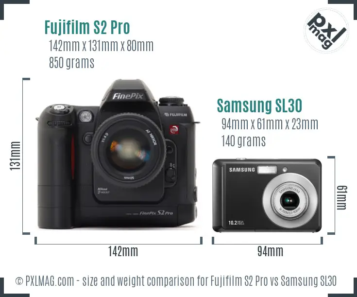 Fujifilm S2 Pro vs Samsung SL30 size comparison