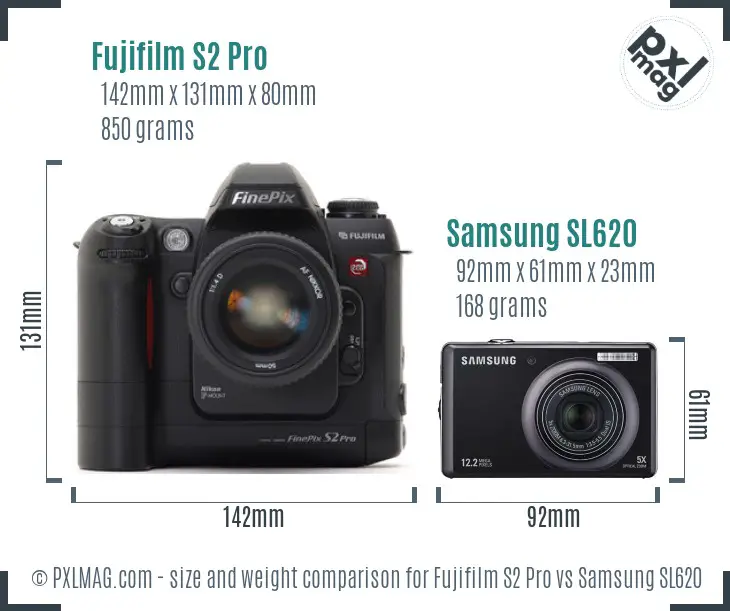 Fujifilm S2 Pro vs Samsung SL620 size comparison