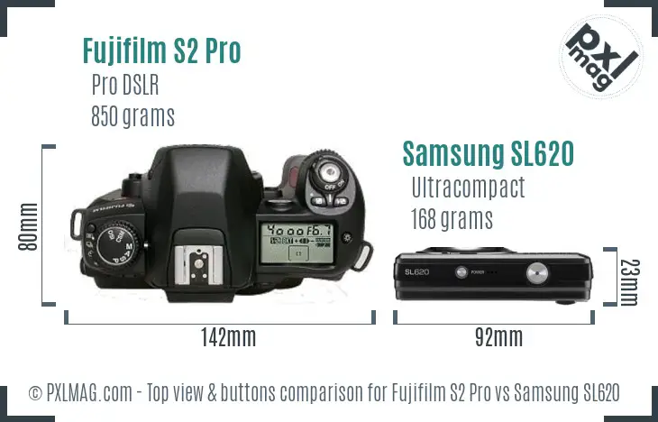 Fujifilm S2 Pro vs Samsung SL620 top view buttons comparison