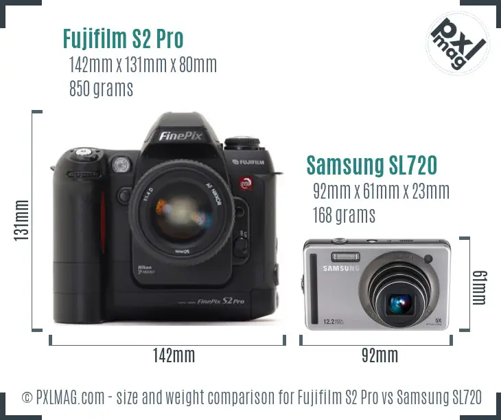 Fujifilm S2 Pro vs Samsung SL720 size comparison