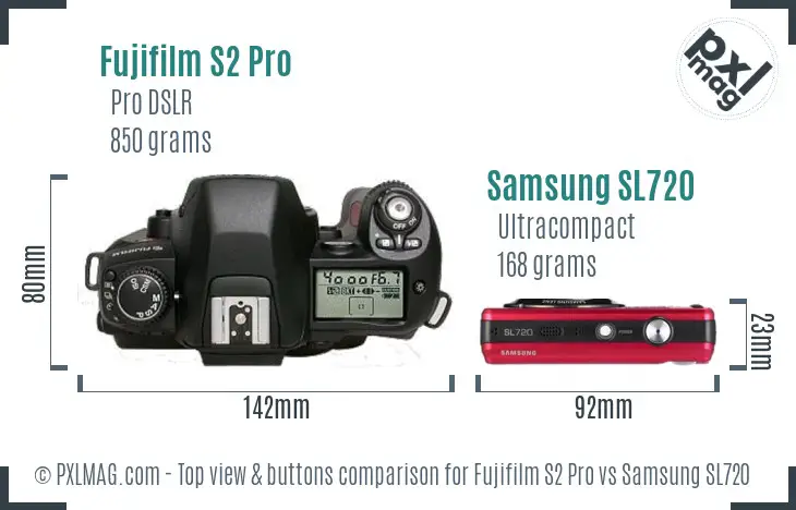 Fujifilm S2 Pro vs Samsung SL720 top view buttons comparison
