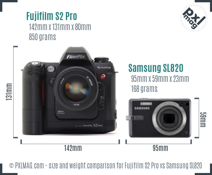 Fujifilm S2 Pro vs Samsung SL820 size comparison