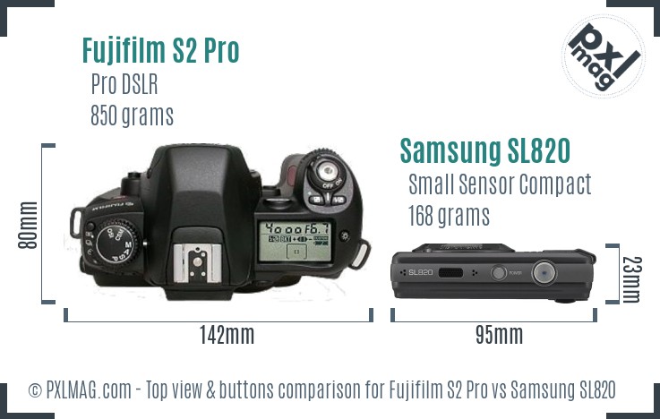 Fujifilm S2 Pro vs Samsung SL820 top view buttons comparison