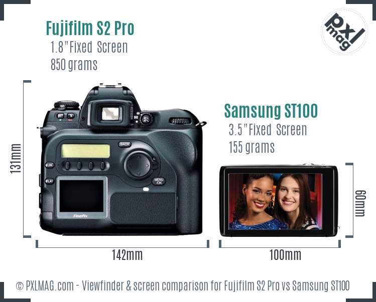 Fujifilm S2 Pro vs Samsung ST100 Screen and Viewfinder comparison