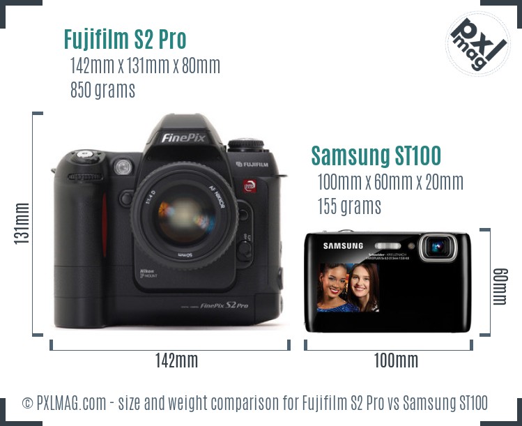 Fujifilm S2 Pro vs Samsung ST100 size comparison