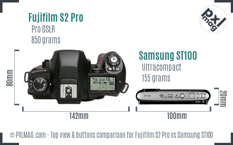 Fujifilm S2 Pro vs Samsung ST100 top view buttons comparison