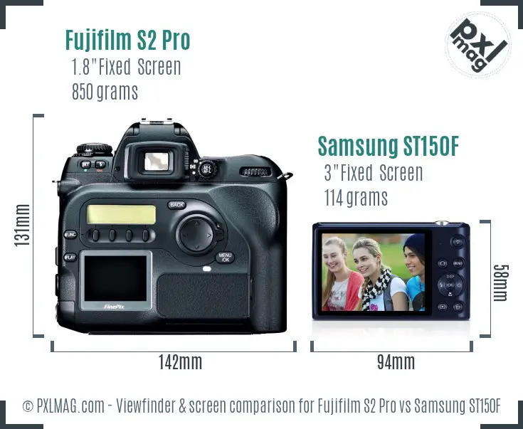 Fujifilm S2 Pro vs Samsung ST150F Screen and Viewfinder comparison