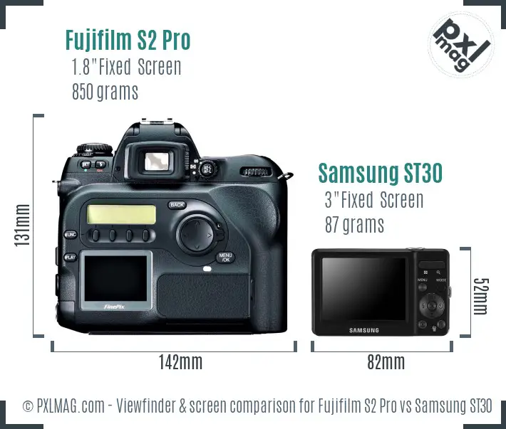 Fujifilm S2 Pro vs Samsung ST30 Screen and Viewfinder comparison