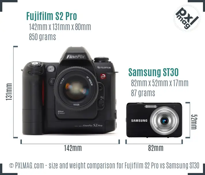 Fujifilm S2 Pro vs Samsung ST30 size comparison