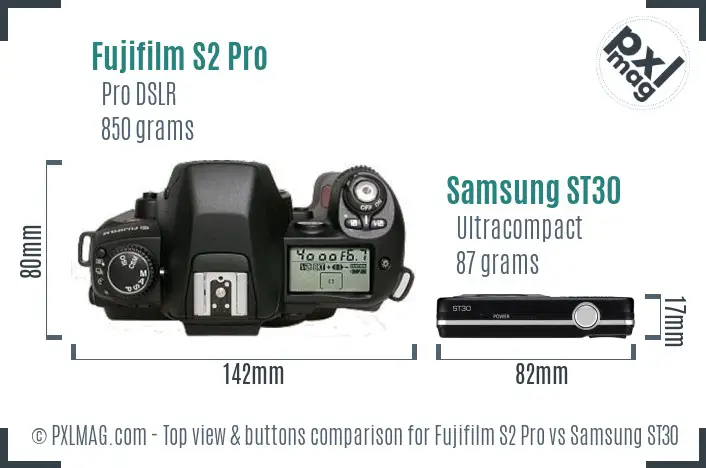 Fujifilm S2 Pro vs Samsung ST30 top view buttons comparison