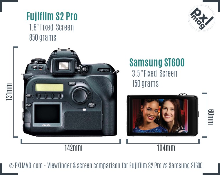 Fujifilm S2 Pro vs Samsung ST600 Screen and Viewfinder comparison