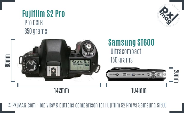 Fujifilm S2 Pro vs Samsung ST600 top view buttons comparison