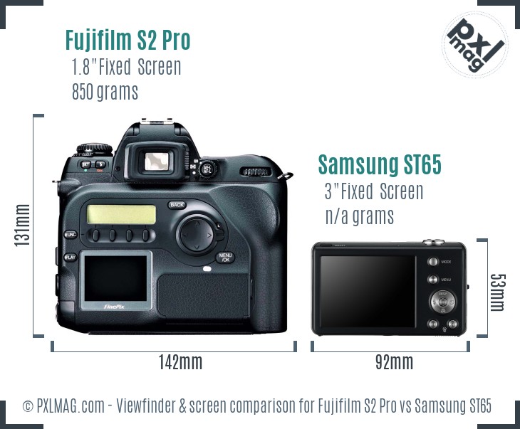 Fujifilm S2 Pro vs Samsung ST65 Screen and Viewfinder comparison