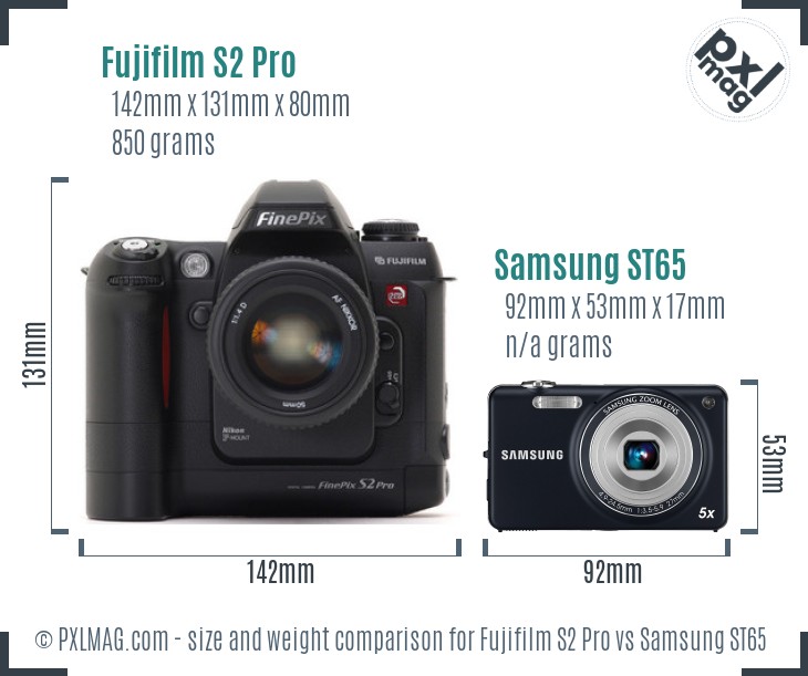 Fujifilm S2 Pro vs Samsung ST65 size comparison