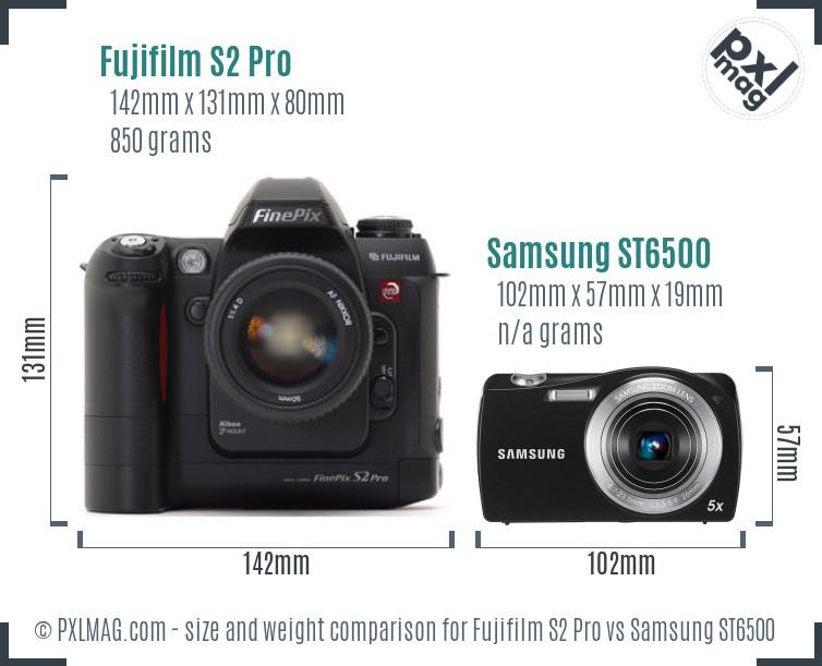 Fujifilm S2 Pro vs Samsung ST6500 size comparison
